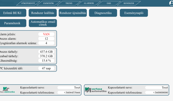 Rendszer információk kijelzése, rendszerszintű beavatkozások kezelése