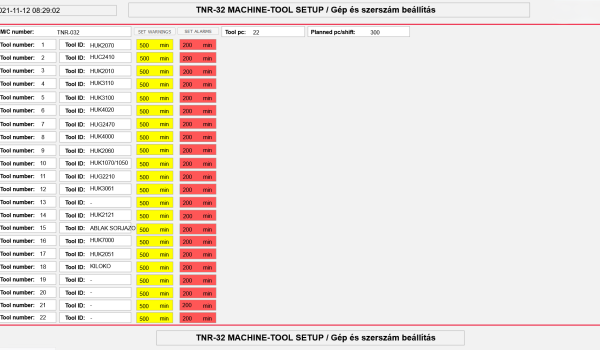 Szerszám konfigurálás